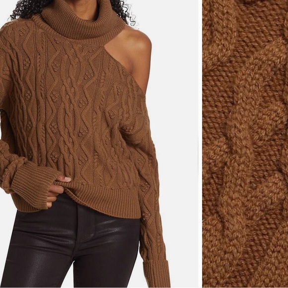 Paige x Anthropologie Raundi Cable Knit M Brown Red Cropped OffShoulder Pullover - Picture 10 of 13